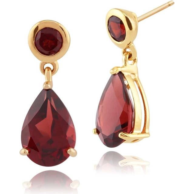 Classic Pear Garnet Drop Earrings in 9ct Yellow Gold