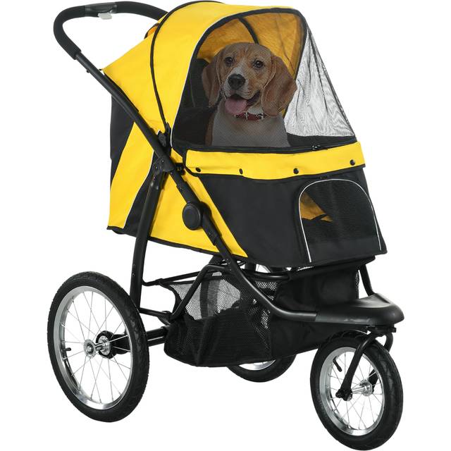 PawHut 3 Wheel Pet Stroller Foldable Cat Pram - Yellow, Yellow