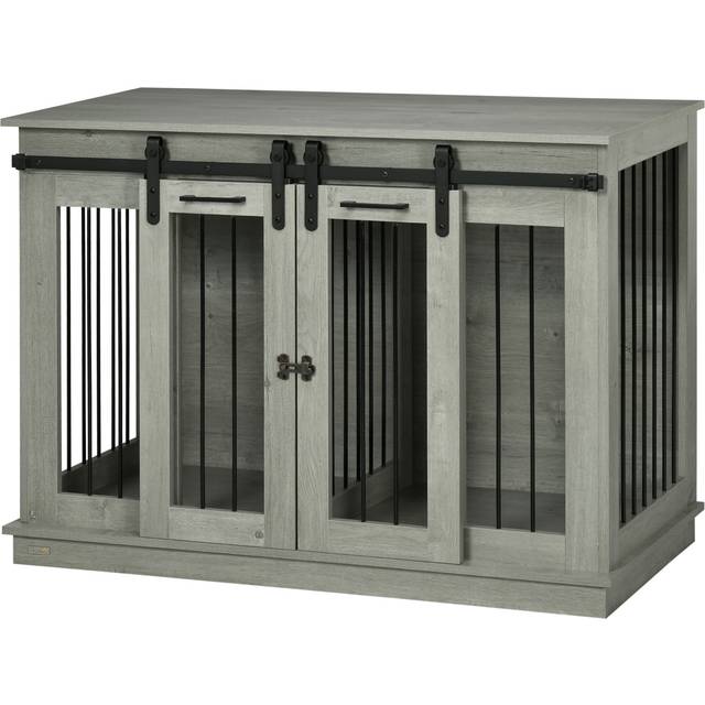 PawHut Dog Crate Furniture for Large Dogs - Double Dog Cage for Small Dogs - Grey | TJ Hughes