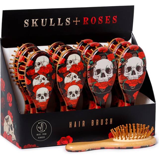 100% Bamboo Hair Brush - Skulls And Roses