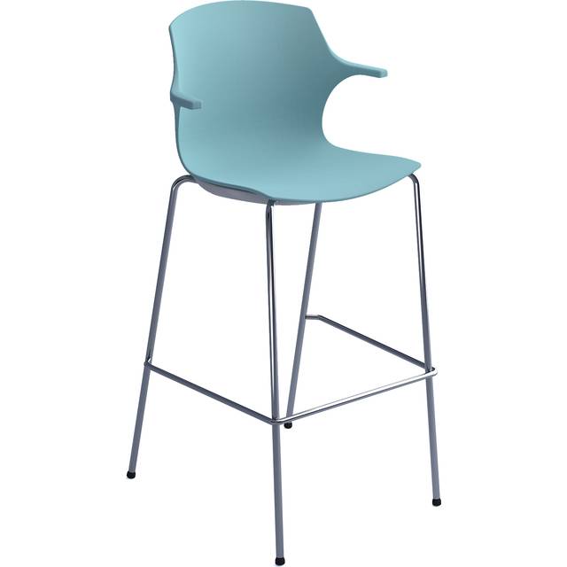 Social Spaces Roscoe High Stool with Chrome Legs and Plastic Shell with Arms - I - ice blue