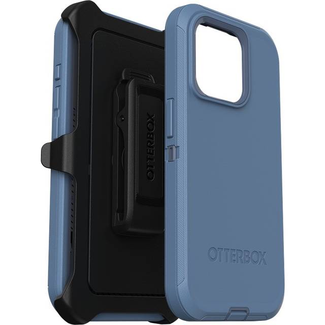 OtterBox iPhone 15 Pro (endast) Defender Series-skydd – Baby Blue Jeans (blå), utan skärm, robust och hållbart, med portskydd, inkluderar hållare och kickstand.
