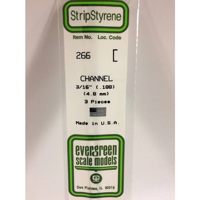 "Evergreen 266 - 0.188""/4.8mm Polystyrene Channels 14""/35cm 3 pcs"