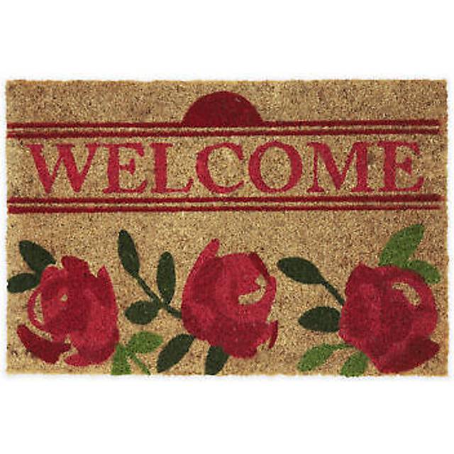 Romantic Roses Welcome Doormat Coir, 40 x 60 cm, Door Mat Inside & Outside, Non-Slip Wiper, Multicoloured - Relaxdays