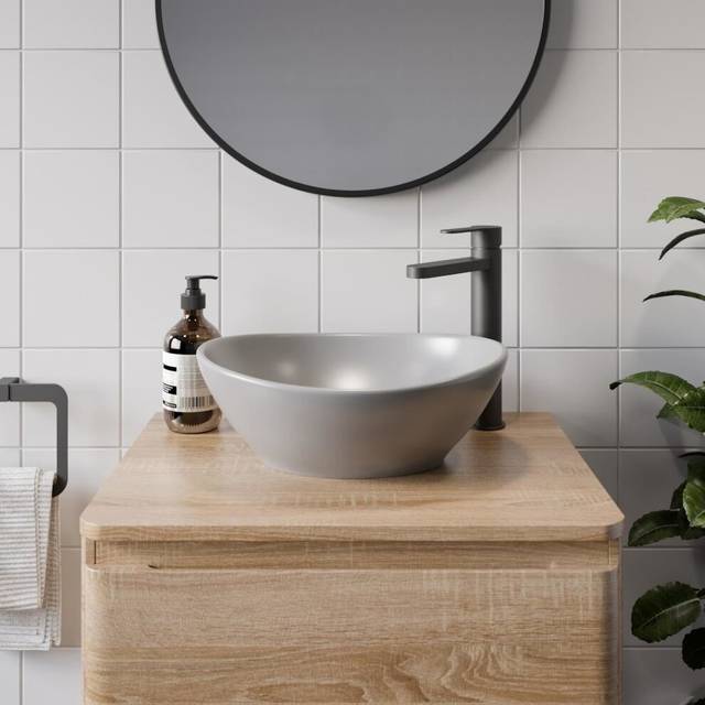 Affine Oval Countertop Basin Matt Grey - 408 x 330mm