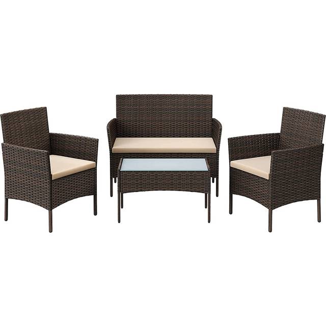 Songmics Balkongmöbler, trädgårdsmöbelset, tillverkad av PE-rotting, loungeset, trädgårdsmöbler, utomhus, för terrass, balkong, trädgård, brun-brungrå GGF004K05