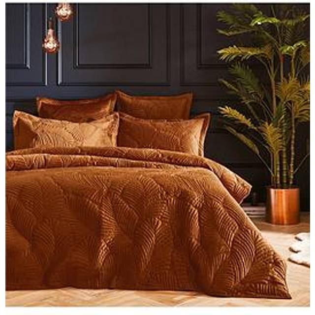 Paoletti Palmeria Quilted Velvet Super King Duvet Cover Set, Orange