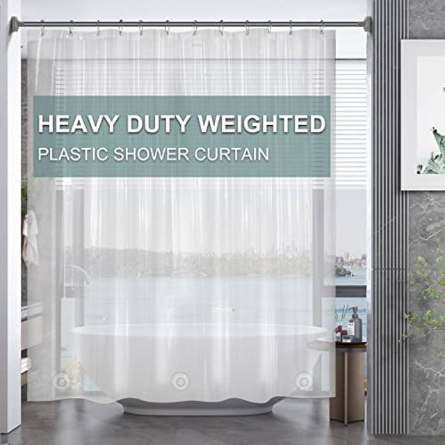 AmazerBath Plastic Shower Curtain 84 Inches Long  72 x 84 Clear Weighted Extra Long Shower Curtain  PEVA Heavy Duty Tall Bathroom Curtains with 3 Big