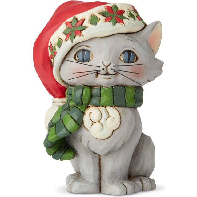 Enesco Jim Shore Heartwood Creek Christmas Kitten Wearing a Santa Hat Miniature Figurine  3.5 Inch  Multicolor