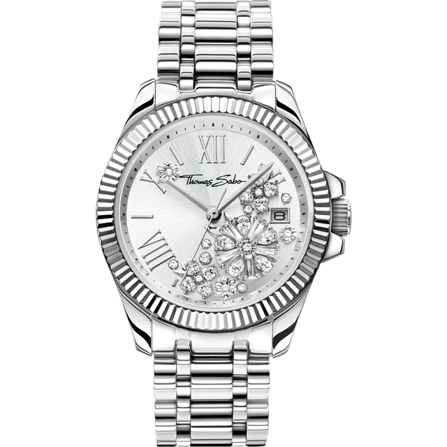 Thomas Sabo Women&#x2019;s watch flowers from white stones silver-coloured silver-coloured WA0380-201-201-33 MM - silver-coloured/white