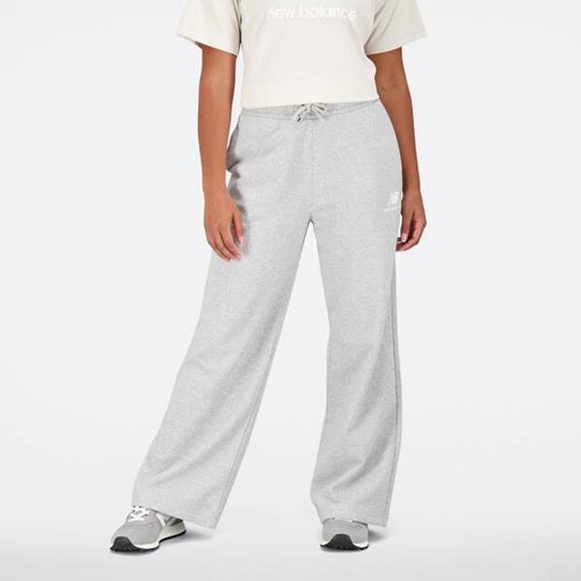 New Balance Women's Essentials Stacked Logo French Terry Wide Legged Sweatpant in Grey Cotton, size Large