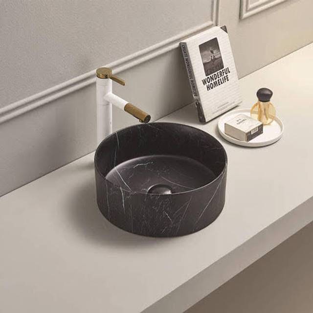Affine Round Countertop Basin Marble Black - 301 x 301mm