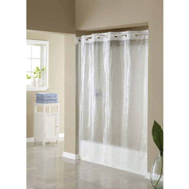 Hookless Full Length 2-in-1 Chlorine-Free Diamond PEVA Shower Curtain with Flex-On Rings for Easy Installation  71 x 74  Water-Repellent  Easy Install