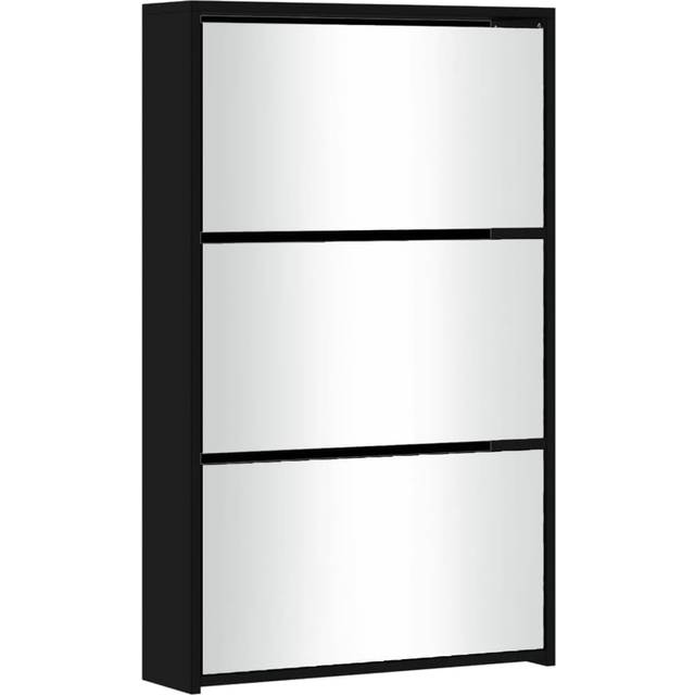 vidaXL Shoe Cabinet with Mirror 3-Layer Black 63x17x102.5 cm