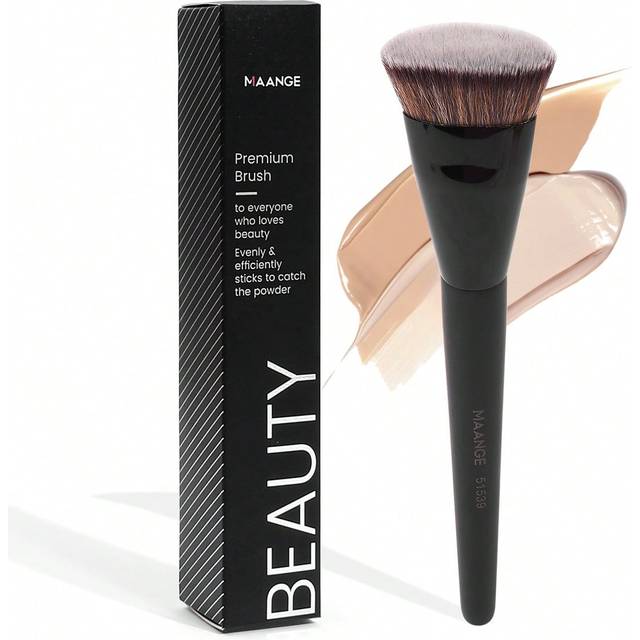 MAANGE 1pc Flat Round Tube Flat Head Foundation Brush With Box, Skin-Friendly Makeup Tool