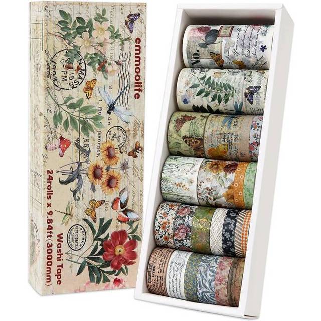 SHEIN 24 Rolls Washi Tape With Plants And Insects Design Back To School