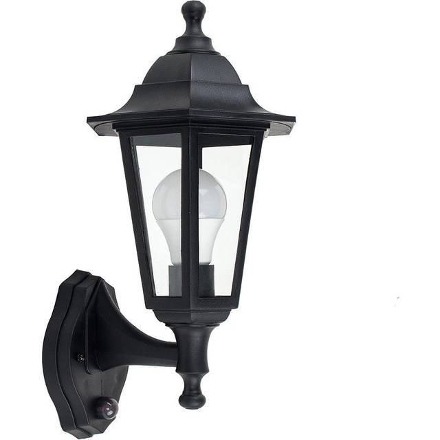 Traditional Style Black Outdoor Security PIR Motion Sensor IP44 Rated Wall Light Lantern