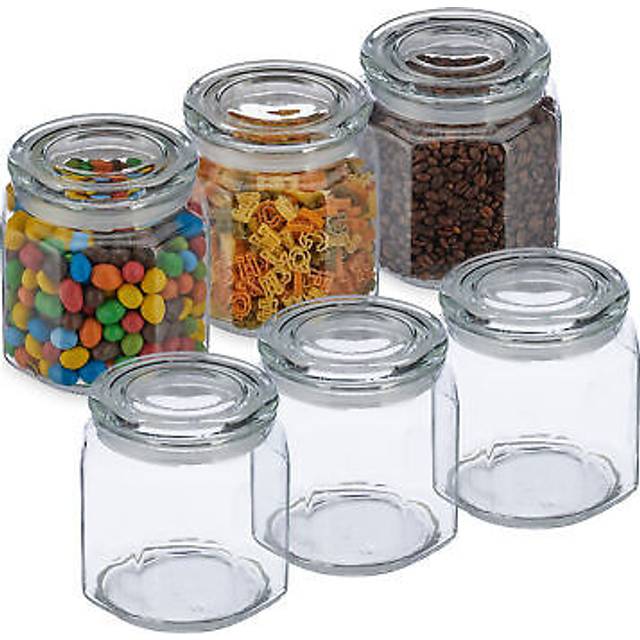 Relaxdays - Set of 6, Storage Jars, Airtight Lids, 1300ml, Dry Food Storage, hwd: 14.5x13.5x13.5 cm, Glass, Transparent