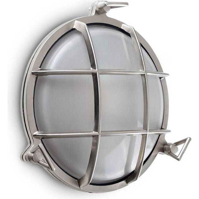Minisun - Stern Silver Round Outdoor Garden Nautical Wall Light