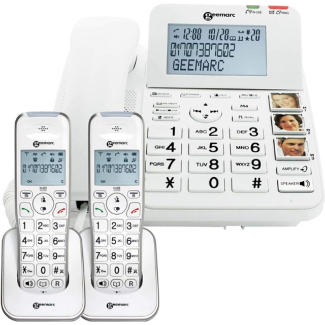 Amplidect 295 Combi Duo - Amplified Corded Phone and its 2 Cordless Handsets with Answering Machine and Big Keys for Seniors - Low to Medium Hearing