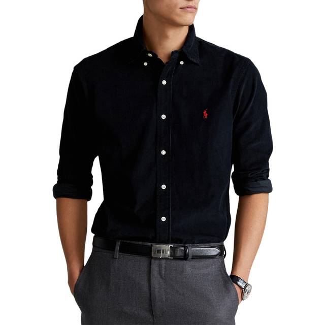 Cotton Corduroy Shirt in Slim Fit - Black - L