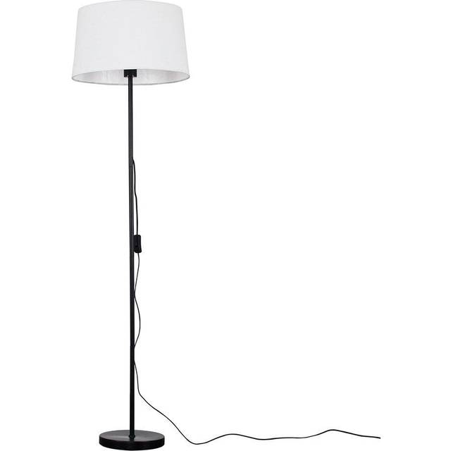 Modern Standard Floor Lamp in a Black Metal Finish with a Faux Linen White Tapered Shade