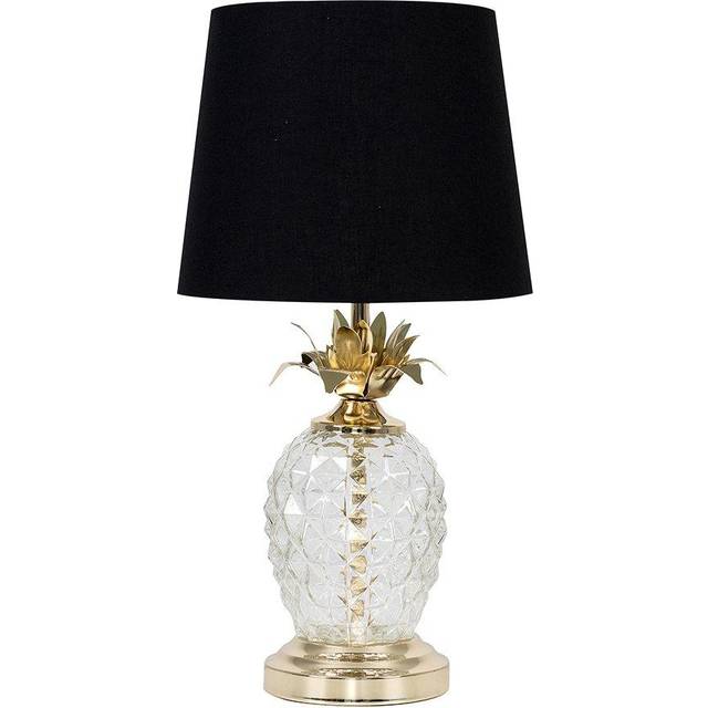 Modern Gold & Clear Glass Pineapple Touch Table Lamp with a Black Shade