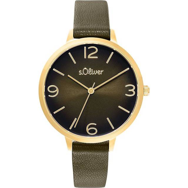Oliver armbandsur dam kvartsklocka analog med läderarmband, guld, 3 bar vattentät, levereras i en presentask, 2036549, Grön, Armband