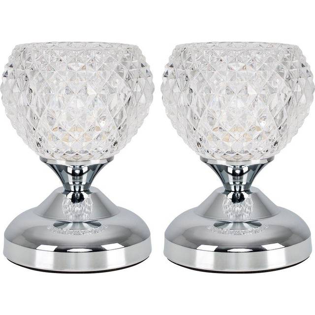 Valuelights Pair Of Silver Table Lamps Touch On/off Dimmable - One Size