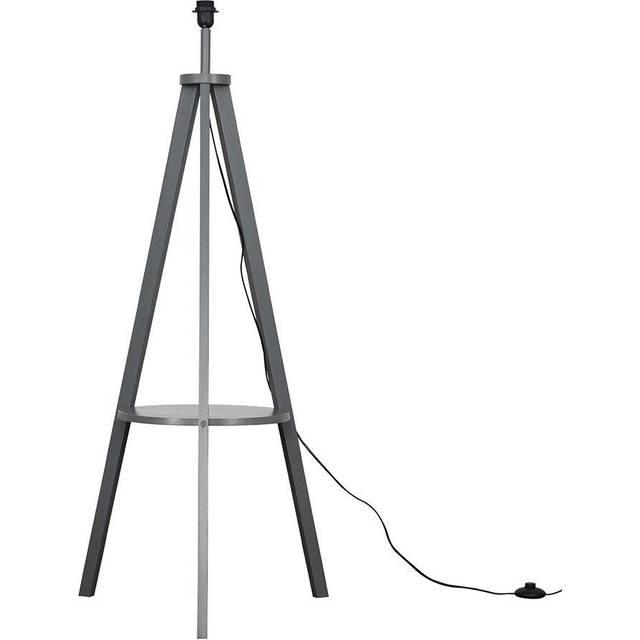 Modern Grey Wood Tripod Design Floor Lamp Base with Storage Shelf