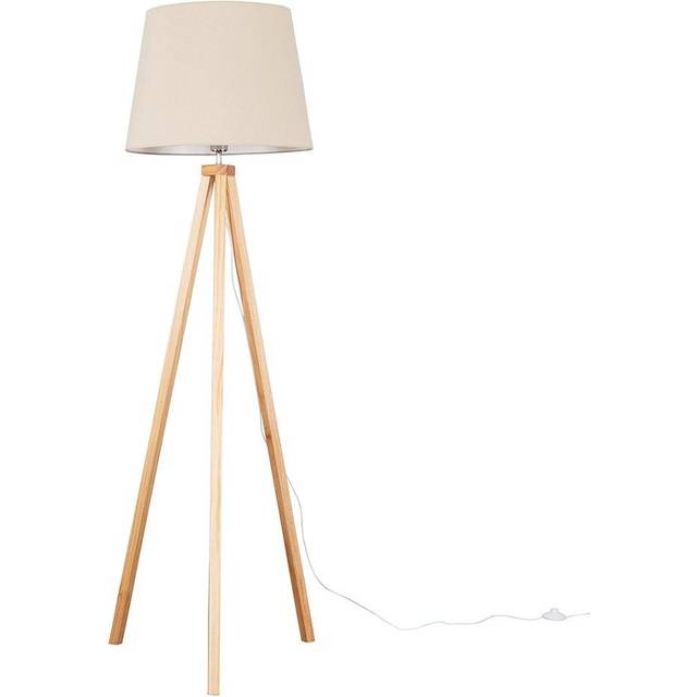 Barbro Light Wood Tripod Floor Light Lamp with XL Taper Shade - Beige - One Size