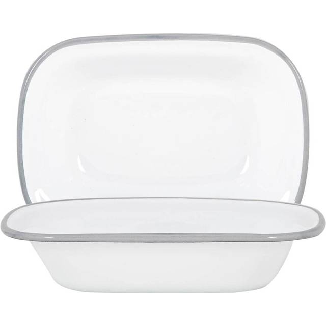 2x White Enamel Pie Dishes Metal Outdoor Camping Roasting Oven Dishes 20cm Grey