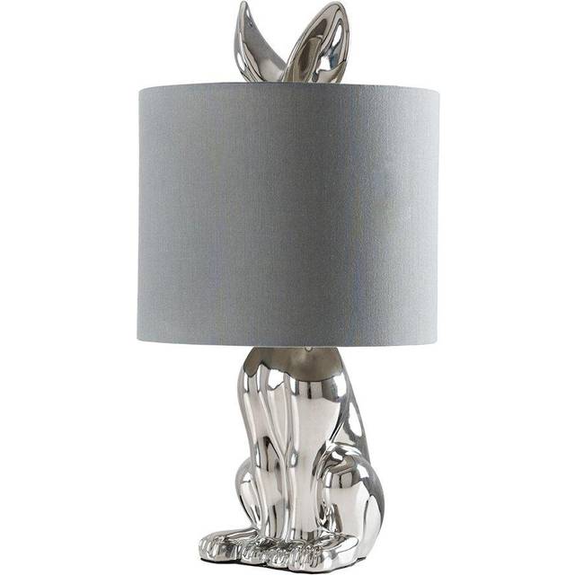 Minisun - Lepus Modern Chrome Ceramic Rabbit Hare Animal Table Lamp with Grey Shade
