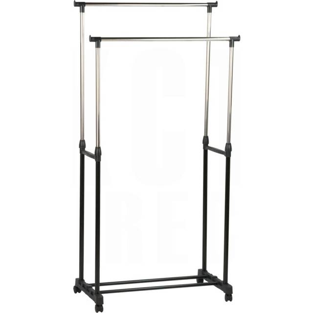 (Double Clothes Rail) KCT Clothes Rail on Wheels Portable Wardrobe Hanging Display Stand Rack Adjustable Garment Storage