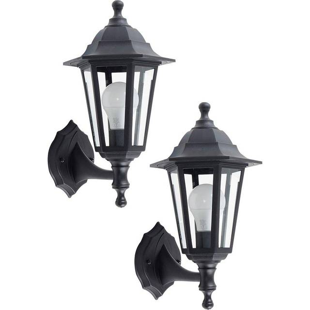 Pair of - Traditional Style Black Outdoor Security IP44 Rated Wall Light Lanterns