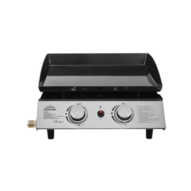 2 Burner Portable Gas Plancha 5kW BBQ Griddle, Stainless Steel - DG21