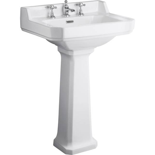 Hudson Reed Richmond 600mm Basin & Pedestal (3 Tap Hole) - White, White