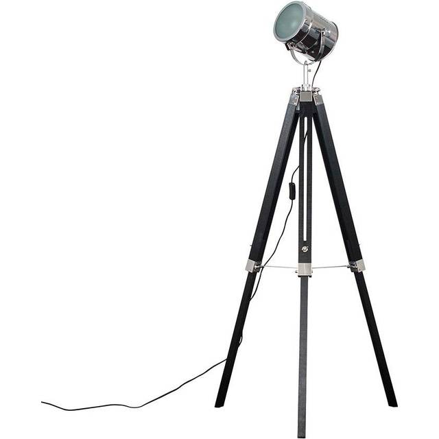 Modern Matt Black & Chrome Industrial Photography/Film Studio Style Adjustable Spotlight Tripod Floor Lamp