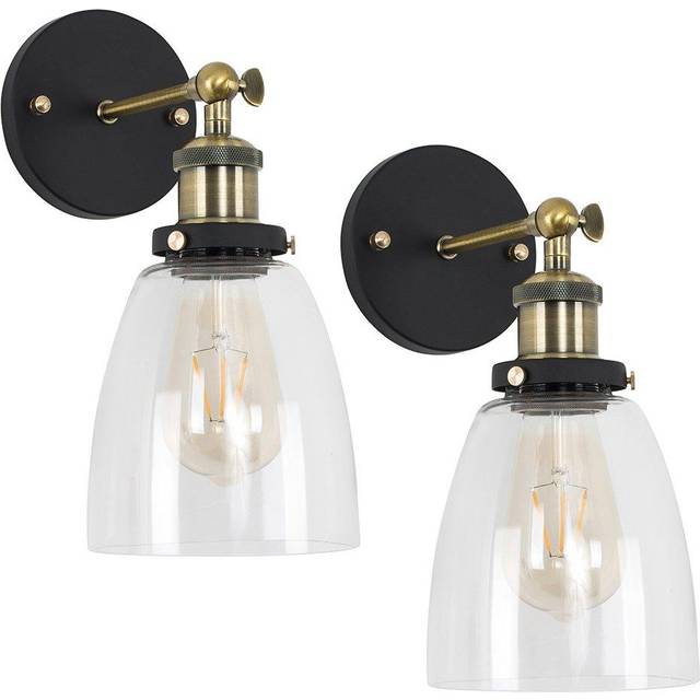 Pair of - MiniSun Retro Style Antique Brass & Black Metal Adjustable Knuckle Joint Wall Light Fittings