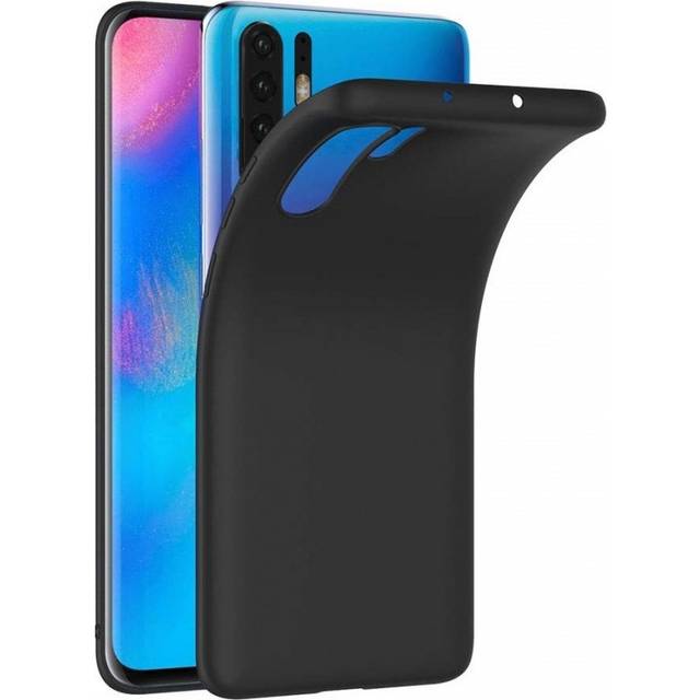 Huawei P30 Pro Gummibelagd Mattsvart Silikon Skal Kameraskydd Liquid - Svart