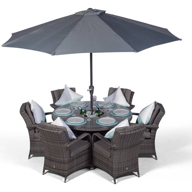 Arizona Square Rattan Patio Dining Set with Ice Bucket Drinks Cooler - Grey / 6