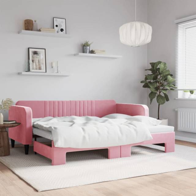 daybed med udtræk 90x200 cm velour lyserød