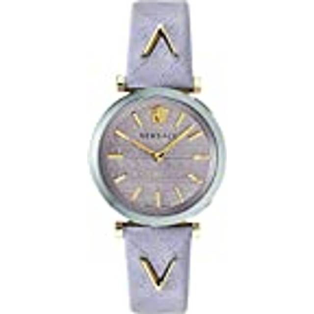 Versace, Accessoarer, Dam, ONE Size, Läder, Twist Damklocka Rosa Läder Silver Guld Stål - purple (ONE SIZE)