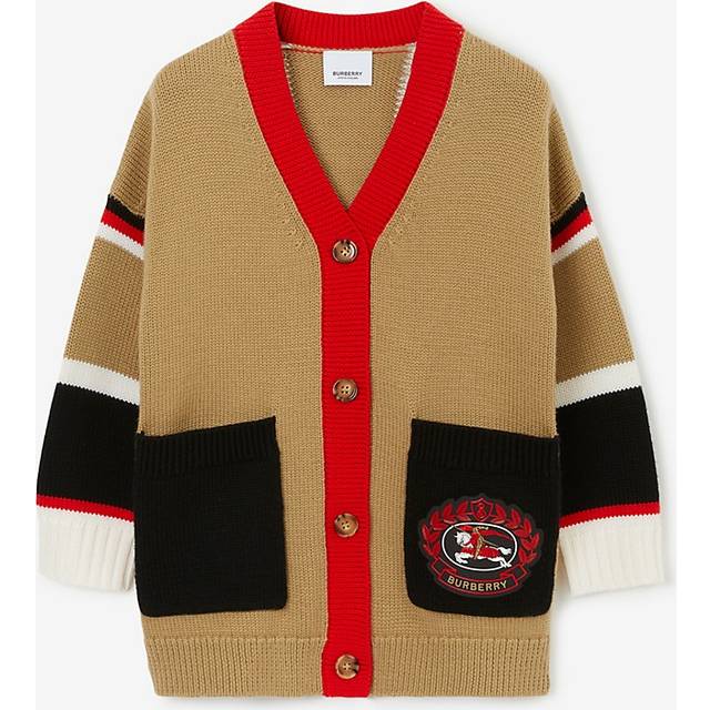 Burberry Teen Girls Icon Stripe Wool Cardigan - Beige - 12 year