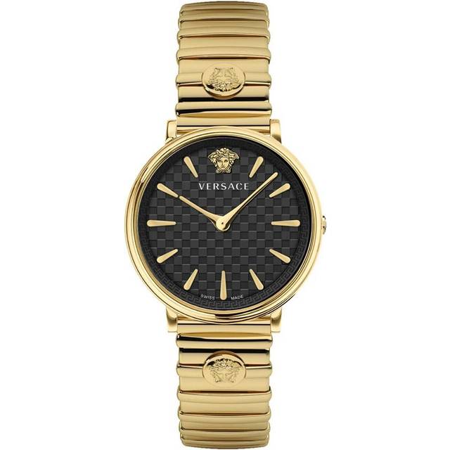 Versace, Accessoarer, Dam, ONE Size, V-Circle Guld Rostfritt Stål Klocka - yellow (ONE SIZE)