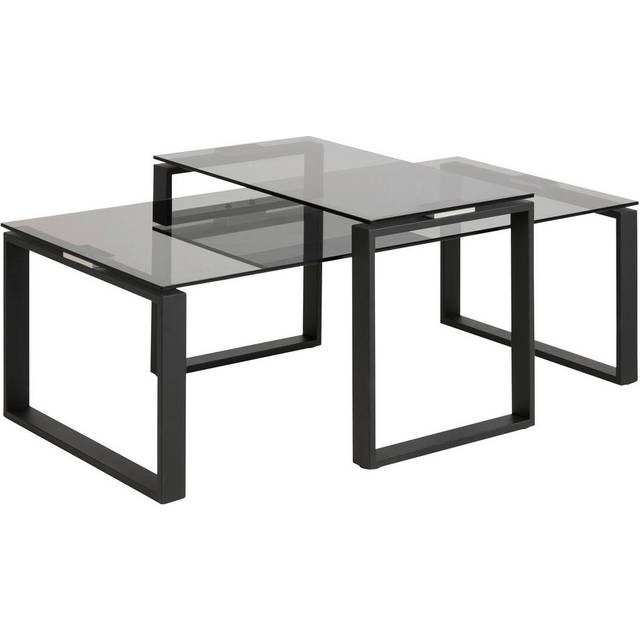 Florence Katrine Smoked Glass Top Coffee Table Set of 2 - Furniture To Go - Black