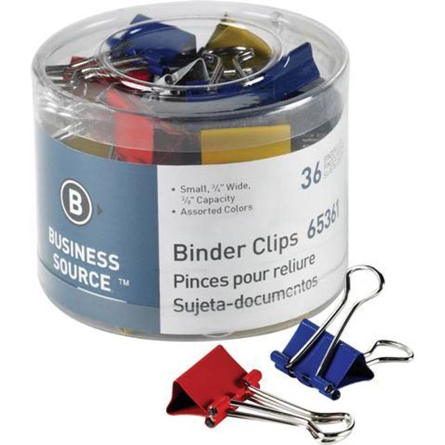 Business Source 65361 Binder Clips Small 3/4-Inch W 3/8-Inch Capacity 36/PK Assorted