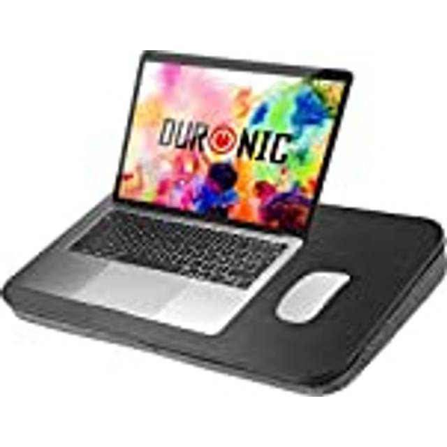 Duronic DML412 Laptop Tray with Cushion, Ergonomic Lap Desk with Foam Cushion Support, Portable with Carry Handle, Idea for Bed, Sofa, Car (brown)