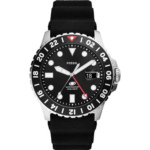 Fossil Blue GMT Silicone Strap Black Dial Quartz FS6036 100M Men&#39;s Watch