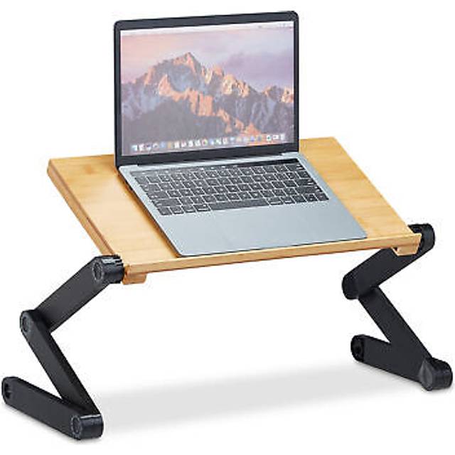 Relaxdays Laptopstativ bambu aluminium, 15 tum laptopbord, sängbord höjdjusterbar, HBT 47,5 x 60 x 26 cm, natur